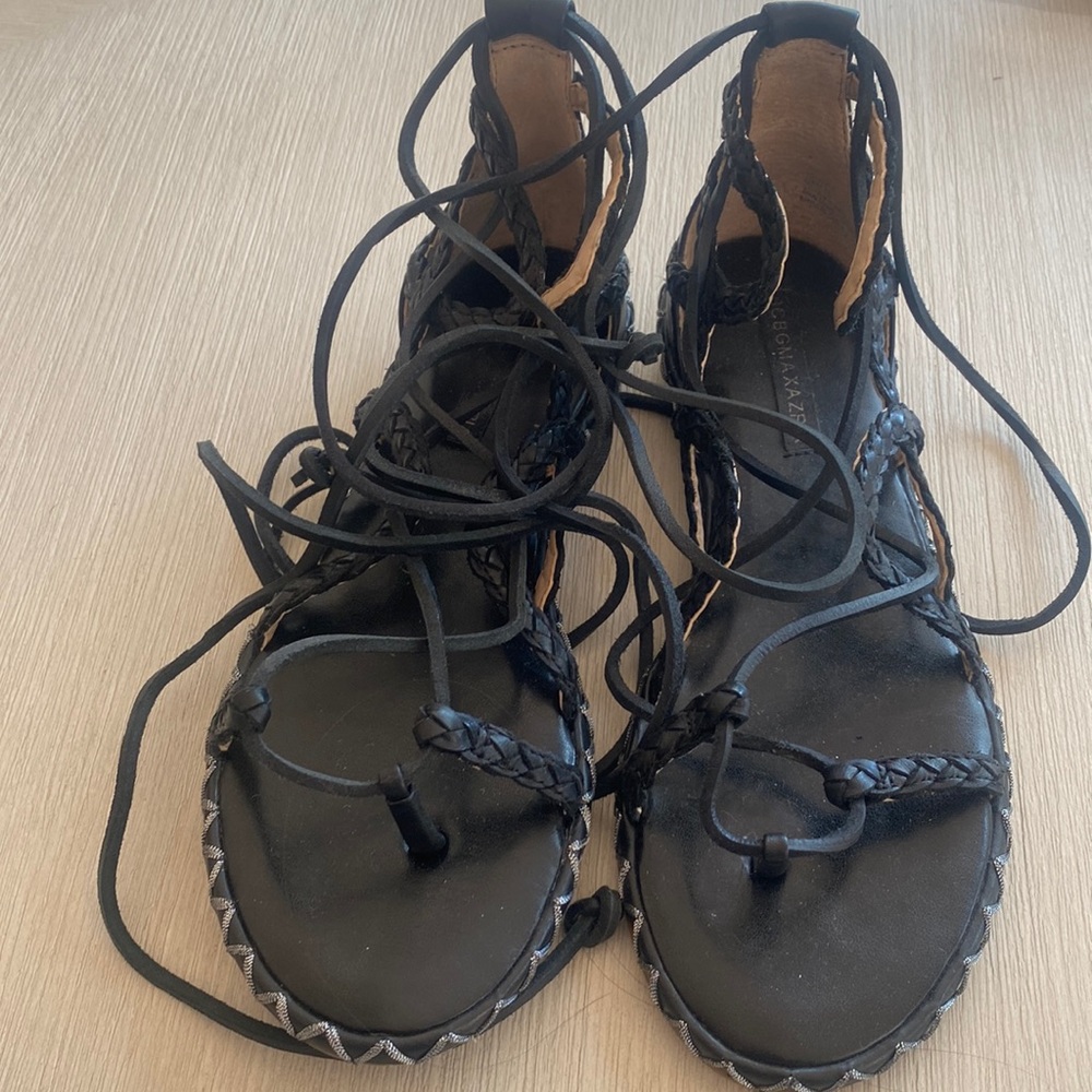 BCBG Max Azeris leather whipstitch trim gladiator sandals